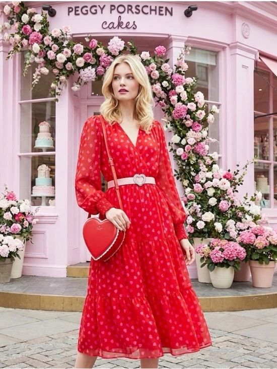 kate spade Dresses & Skirts - kate spade Red Long-Sleeve Heartbeat Silk  Midi Dress